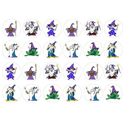 Image of 24 Edible Pre Cut Wafer Round Cake Toppers: Wizards