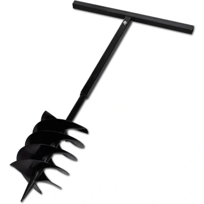 Image of vidaXL Ground Drill with Handle Auger Bit 200mm Black Steel Three Spirals Perfect for Digging Holes, Mixing Soils and Fertilizers