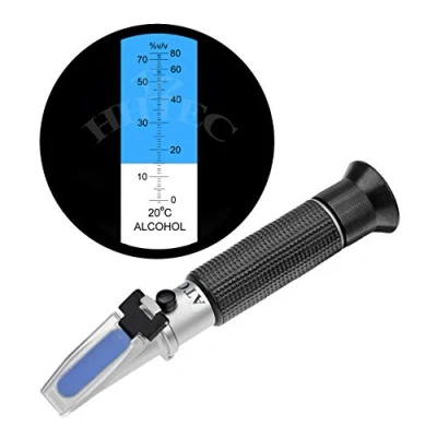 Image of HHTEC distillery refractometer alcohol 0 80% v/v portable meter for spirits Distilled beverages and ethanol with water like bourbon vodka gin tequila mezcal whisky scotch