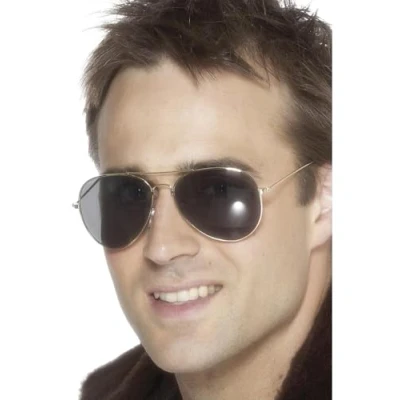 Image of Smiffys Aviator Specs, Silver , Land, Sea and Air Forces Fancy Dress, Troops Dress Up Accessories