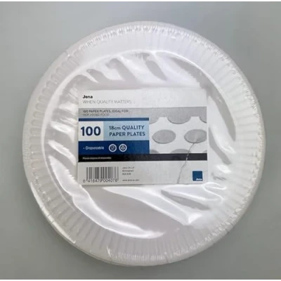 Image of Disposable Paper Plates Pack of 100 White Includes 23 cm / 9 Inch Large &amp; Party Plastic Plates.