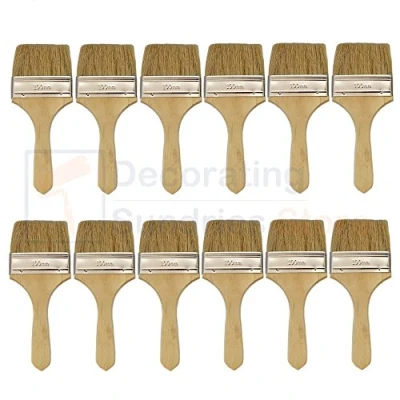 Image of 12 x Disposable Economy Paint Brushes 4&quot; 100mm Natural Bristle Laminating