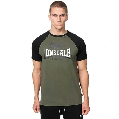 Image of Lonsdale Men&#039;s magilligan T Shirt, Olive/Black/White, M