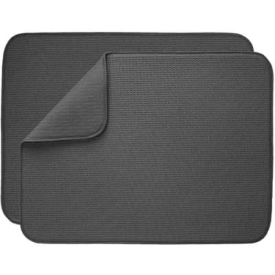Image of S&amp;T INC. Dish Drying Mat XL, Highly Absorbent Microfiber Kitchen Counter Value Pack, Pad for Dishes, Utensils, Pots and Pans, Extra Large 18&quot; x 24&quot;, Charcoal Grey, 2 Pack