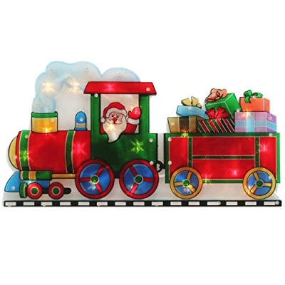 Image of WeRChristmas Pre Lit Santa Train Double Sided Window Silhouette Christmas Decoration 45 cm