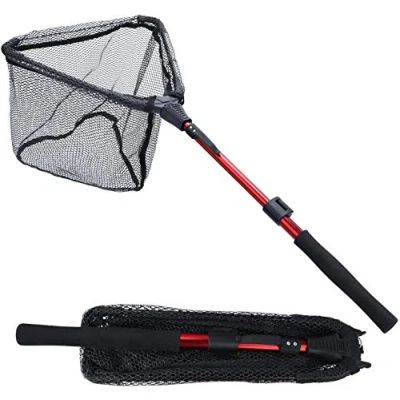 Image of Sougayilang Fishing Net Fish Landing Net, Foldable Collapsible Telescopic Pole,Durable Nylon Material Mesh, Safe Catching or Releasing RLJ95CM