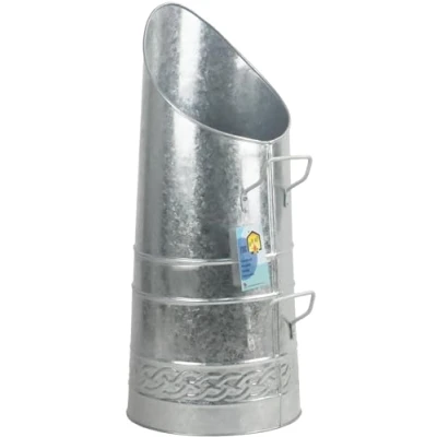 Image of Heavy Duty Tall Metal Fireplace Round Coal Scuttle Bucket Hod 21&quot; (Silver)
