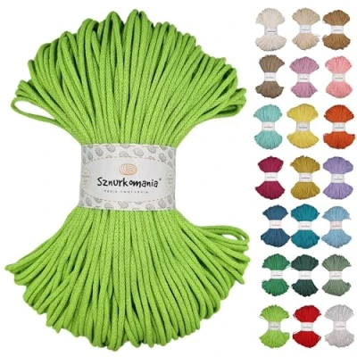 Image of Braided Cotton Cord 3 mm 100 m, 46 Colours, Crochet Cord, Macrame Yarn, Premium Rope, Sznurkomania (Lime)