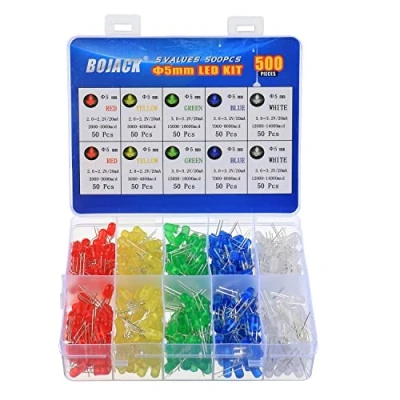 Image of BOJACK 5 Colors 500 pcs 5mm LED Diodes Light Emitting Diode Assored Kit Pack Bright Lighting Bulb Lamps Electronics Components mm Parts