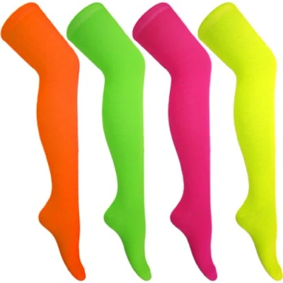 Image of New Ladies Womens Over Knee Long Casual Thigh High Plain Stretch Fit Cotton Overknee Socks (Orange)