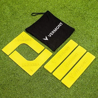 Image of Vermont Tennis Court Marking Lines Pack of 16 Fluro Yellow Rubber for Mini Tennis, Pickleball and Badminton Includes 12 Straight Lines, 4 Corner Pieces &amp; Carry Bag