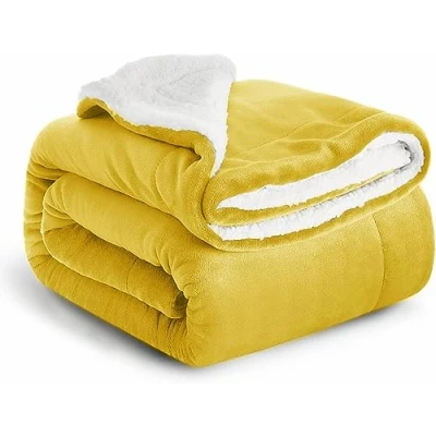 Image of Imperial Rooms Sherpa Fleece Blanket Bed Throws Blankets For Sofas Soft Fluffy Thick Reversible Microfiber Throw (Ochre, Double (150 x 200 Cm))