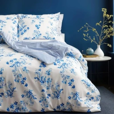 Image of LERUUM Duvet Cover Bedding Set%100 Cotton Sevilla Pattern Quilt Set (Blue, 135 x 200 + 80 cm)