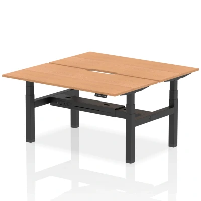 Image of Air B2B 1600x800mm Height Adjustable 2P Bench Desk Scalloped Oak/Black