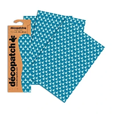 Image of Décopatch Ref C703O Star Christmas Trees Blue Printed Paper Pack Each Sheet 30 x 40cm, of 3 Sheets Suitable For Décopach Glue &amp; Varnish, Light Dark