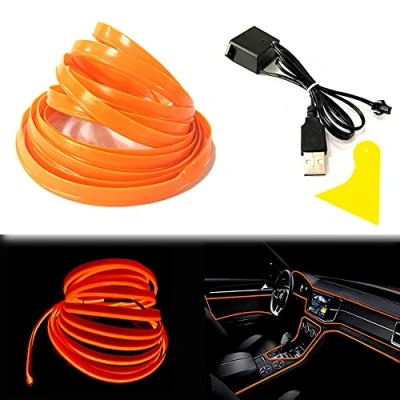 Image of Balabaxer El Wire Orange Interior Car LED Strip Lights, 10M Neon USB 5V with Fuse Protection for Automotive Decoration 6mm Sewing Edge…