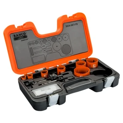 Image of Bahco 3834 Set 72 &quot;Sand Flex&quot; Bi Metal Hole Saw, 0 V, Black/Orange, 19 64 mm, of 9 Piece