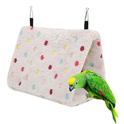 Image of Winter Warm Plush Bird Nest Hammock Hamster Hanging Bed Cave Cage for Parrot Budgie Parakeet Cockatiel Conure Sugar Glider(M)