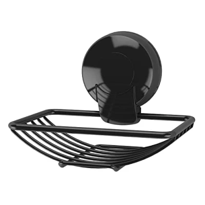 Image of Showerdrape Soap Dish Caddy Floating Shelves For Bathroom Wall Suction Shower Organiser Sponge Holder Kitchen Sink Drill Free Rack, Black Corner Shelf