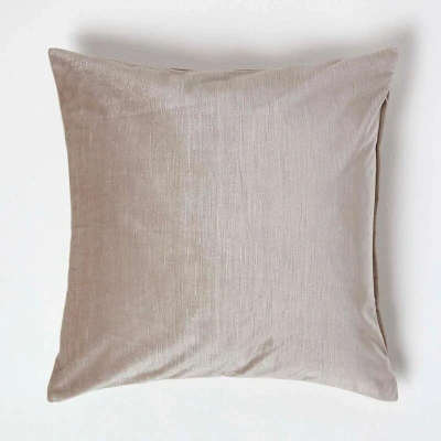 Image of HOMESCAPES Luxury Champagne Velvet Cushion Cover 18 x Inch (45 cm) Square Natural/Cream Scatter for Sofa or Bed