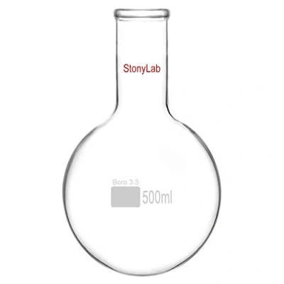 Image of StonyLab Glass 500ml Long Neck Round Bottom Flask, Borosilicate Heavy Wall Boiling Flask RBF with Neck,