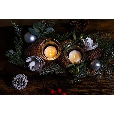 Image of Marco Paul Duo Eucalyptus Tealight Holders Christmas Botanical Triple Tea Light Candle Decorations Rustic Lighter Votive Holder