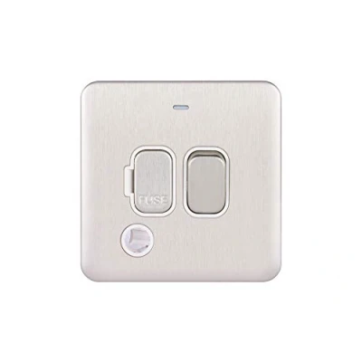 Image of Schneider Electric Lisse Screwless Deco Switched Single Fused Connection Unit, 13A, Double Pole, with Flex Outlet and Neon Indicator, GGBL5013WSS, Stainless Steel White Insert