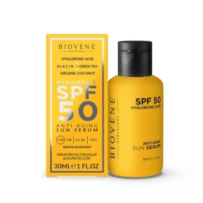 Image of Biovene HYALURONIC Anti Aging SPF 50 Moisturizing Sun Serum High Protection, Organic Coconut 30ml