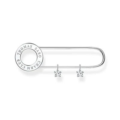 Image of THOMAS Sabo 925 Sterling Silver Safety Pin Brooch with White Stones 1.3cm x 4.3cm X0279 225 14, 4,3cm, Silver, Cubic Zirconia