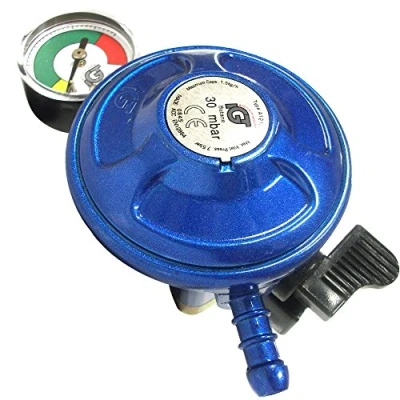 Image of Butane Gas Regulator With Leak &amp; Level Gauge Dial Manometer 21mm Clip On Caravan Camping BBQ