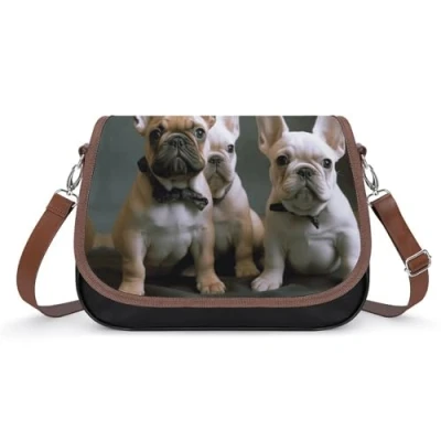 Image of YHEGBFD Leather Bag French Bulldog Puppies Soft Faux Handbag Shoulder Women&#039;s Wallets And Handbags Top Handle Satchels, Puppies, One Size