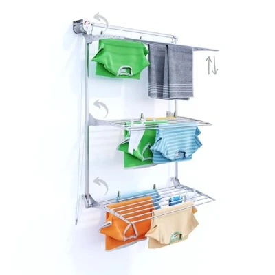 Image of foxydry Tower Vertical Retractable Clothes Airer for Indoor and Outdoor Use (100, Grey)