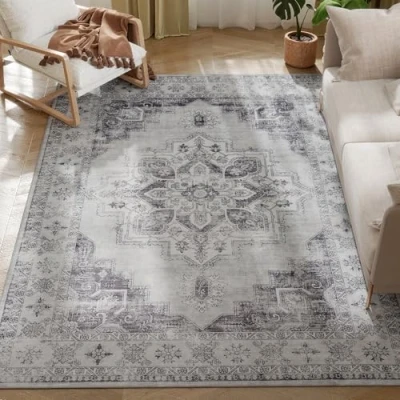 Image of HOMCOM Flannel Non Slip Washable Rug for Living Room, 230 x 160 cm, Grey