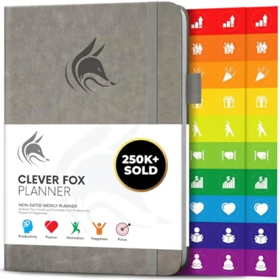 Image of Clever Fox Planner Undated Weekly &amp; Monthly for Productivity, Time Management Goals Organizer Journal A5 (Grey)