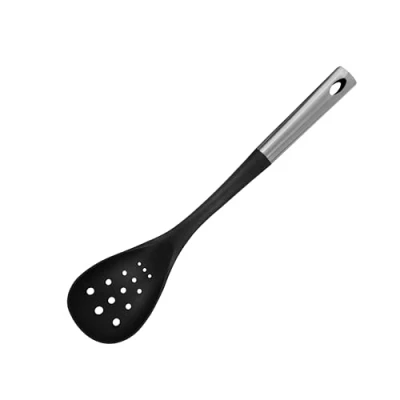 Image of Fackelmann ORIGIN Slotted Spoon, Straining Serving Spoon Plastic Function Head, Stainless Steel Handle, 35.5x8x4.2cm, Silver &amp; Black