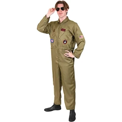 Image of Adults Pilots Aviator Costume Air Pilot Jumpsuit Men Jump Suit Fancy Dress Halloween Party Cosplay Outfit for Medium