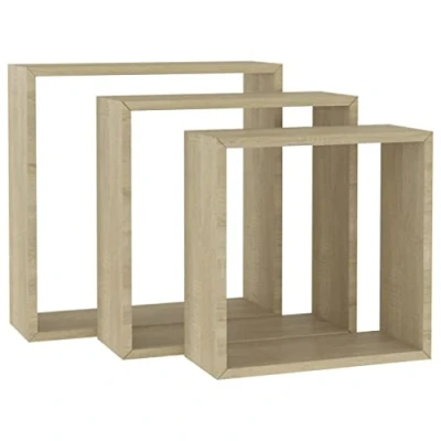 Image of vidaXL Wall Cube Shelves in Sonoma Oak Modern MDF Floating with Invisible Mount Set of 3