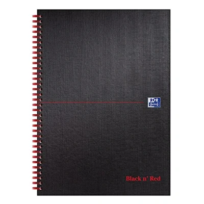 Image of Oxford Black n&#039; Red Ruled Matt Wirebound Hardback A4 Notebook, 140 Perforated Pages