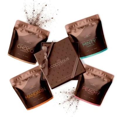 Image of COCOSOLIS Luxury Coffee Scrub Luxurious Box With 4 Natural, Organic Scrubs for Your Face &amp; Body Smoothes Skin Imperfections Intensely Hydrates and Nourishes Leaves The Elastic (280g/9.8 OZ)