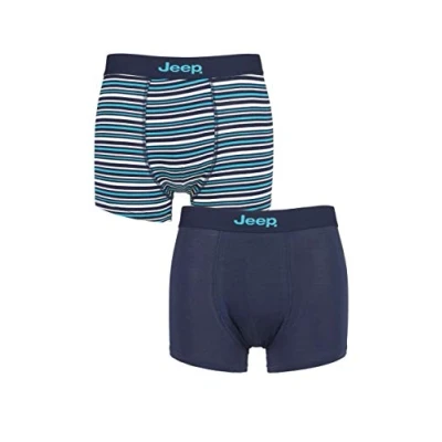 Image of Mens 2 Pack Jeep Plain and Fine Striped Fitted Bamboo Trunks Navy / Turquoise Extra Large