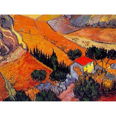 Image of Wee Blue Coo Van Gogh Landscape With House Ploughman 1889 Unframed Art Print Poster Wall Decor 12X16 Inch