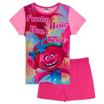 Image of Girls Trolls Short Pyjamas Funky Hair 7 8 Years