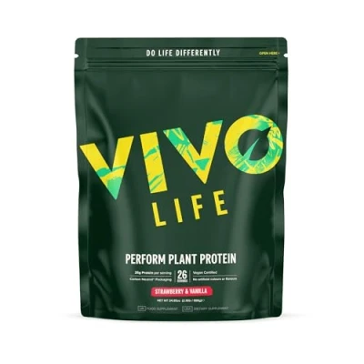 Image of Vivo life Perform Plant Protein Powder Strawberry &amp; Vanilla, Vegan, 26 Servings 988g, BCAA Pea Hemp Blend