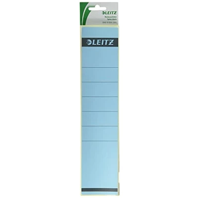 Image of Leitz Spine Label Self Adhesive for Standard and Hard Cardboard Folders, Pack of 10, 80 mm Width, Long Wide Format, 62 x 285 mm, Paper, Blue, 16400035