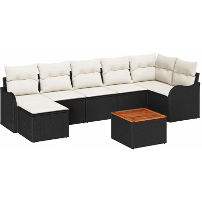 Image of vidaXL 8 Piece Garden Sofa Set with Cushions Black Poly Rattan Acacia