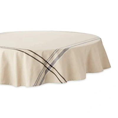 Image of DII French Stripe Dining Table Collection Farmhouse Style Tablecloth, 70 Inches Round, Taupe/Black