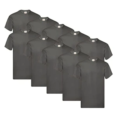 Image of Fruit of the Loom Men&#039;s T Shirt (Pack 10), 4 x grey + 3 white bottle green 1 Hl Kauf notepad, L