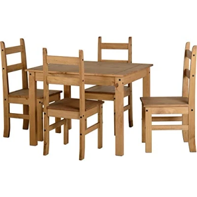 Image of Seconique Corona Budget Dining Set with 4 Chairs in Distressed Waxed Pine