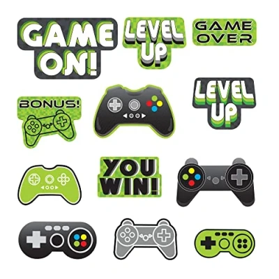 Image of Amscan 190811 55 Level Up Gamers Kids Birthday Party Cut Outs Decorations 12 Pack