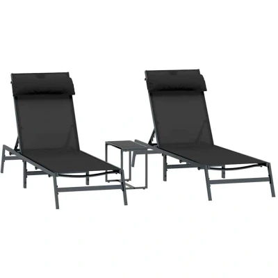 Image of vidaXL Folding Sun Loungers Black Metal frame, Textilene fabric Standard